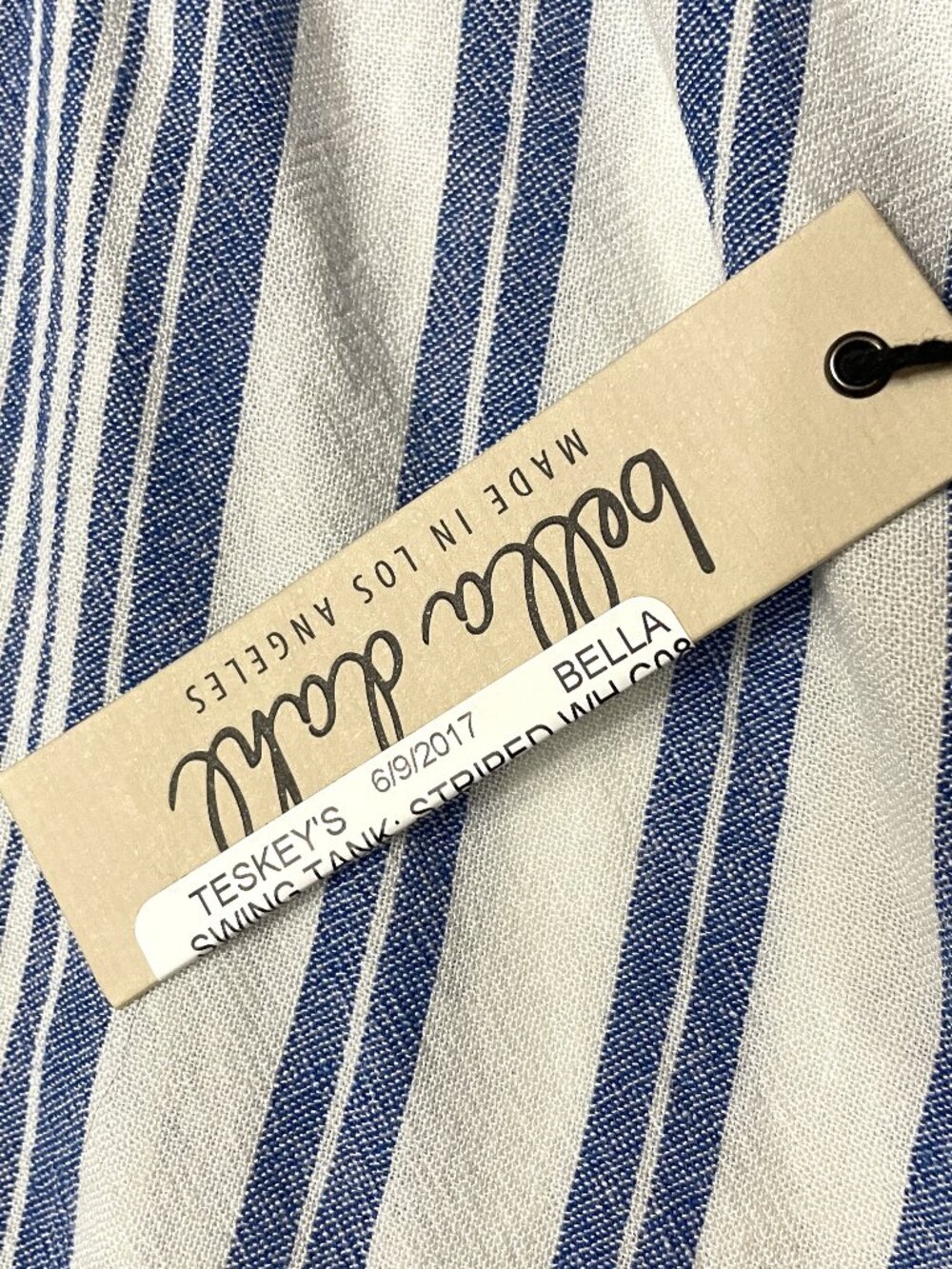 Bella Dahl Linen Blend Swing Tank Top M Blue White Stripe Fringe Frayed Coastal - Picture 4 of 12